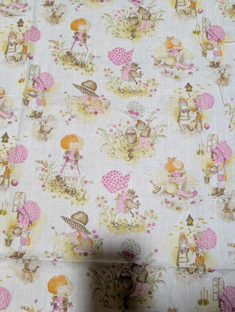 1970s vintage Holly Hobbie and Friends fabric Piece 2/3 Yd Plus